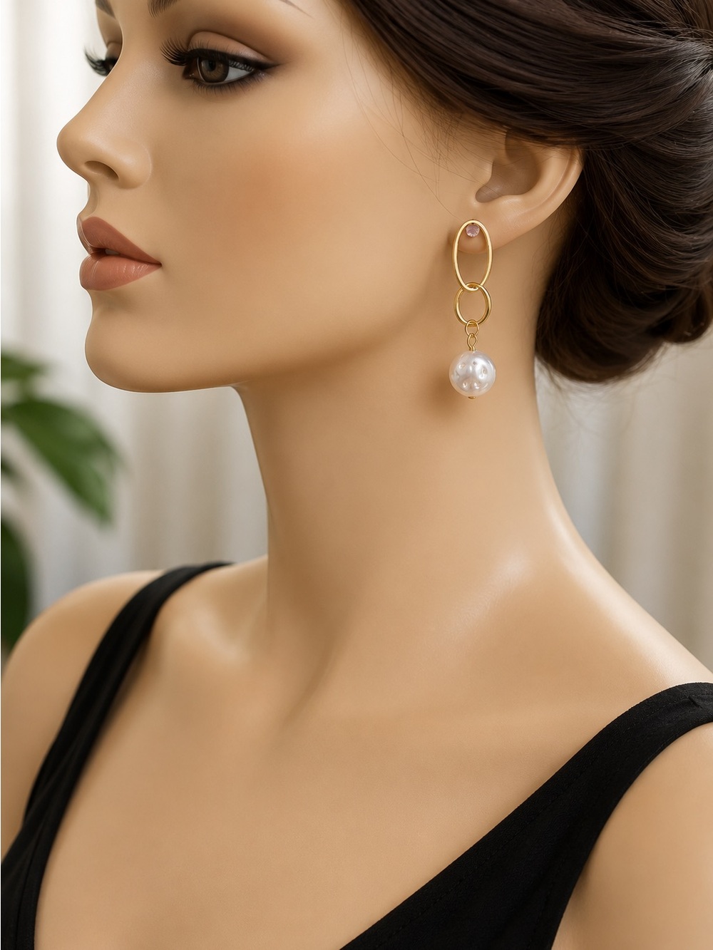 Gold and White Pearl Drop Earrings